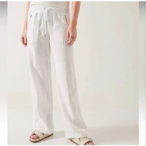 Athleta White Cabo Linen Wide Leg Pant 14